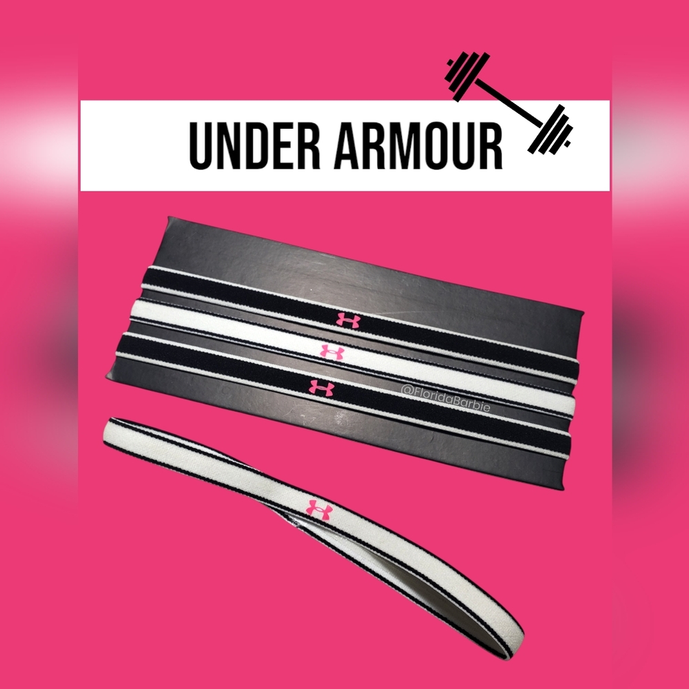 Under Armour Sporty Hair Accessories Black White Neon Pink Stretch Headbands